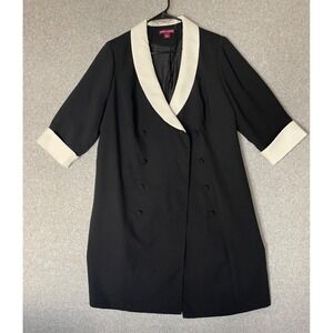 Jessica London Overcoat Womens 16 Double‎ Breasted Black White Classic Old Money